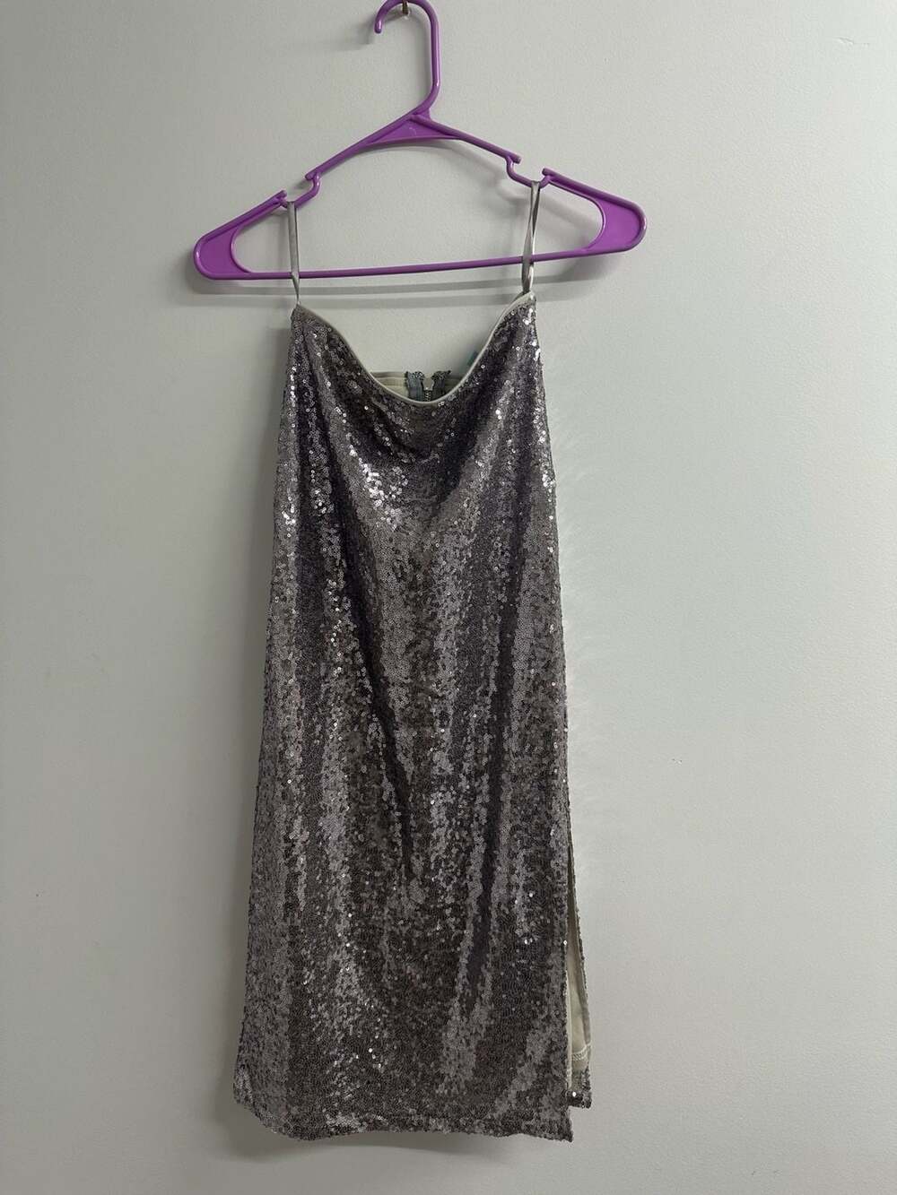 She + Sky Silver Sequin Spaghetti Strap Mini Dress